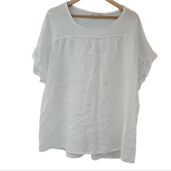 Bellambra Italy 100% Linen White Top Sz 2X Minimalist Coastal Boho Resortwear - Picture 1 of 15